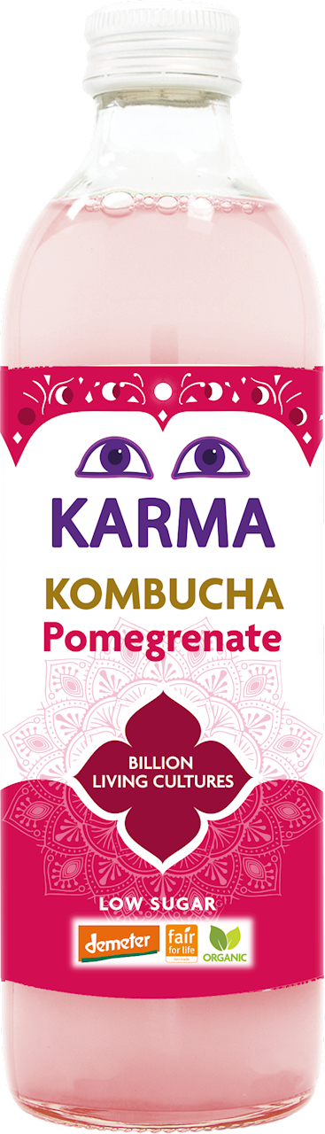 KOMBUCHA Z GRANATEM NISKA ZAWARTOŚĆ CUKRÓW FAIR FOR LIFE DEMETER BIO 500 ml - KARMA KOMBUCHA