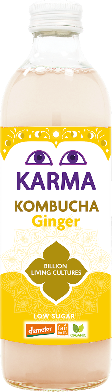 KOMBUCHA Z IMBIREM NISKA ZAWARTOŚĆ CUKRÓW FAIR FOR LIFE DEMETER BIO 500 ml - KARMA KOMBUCHA