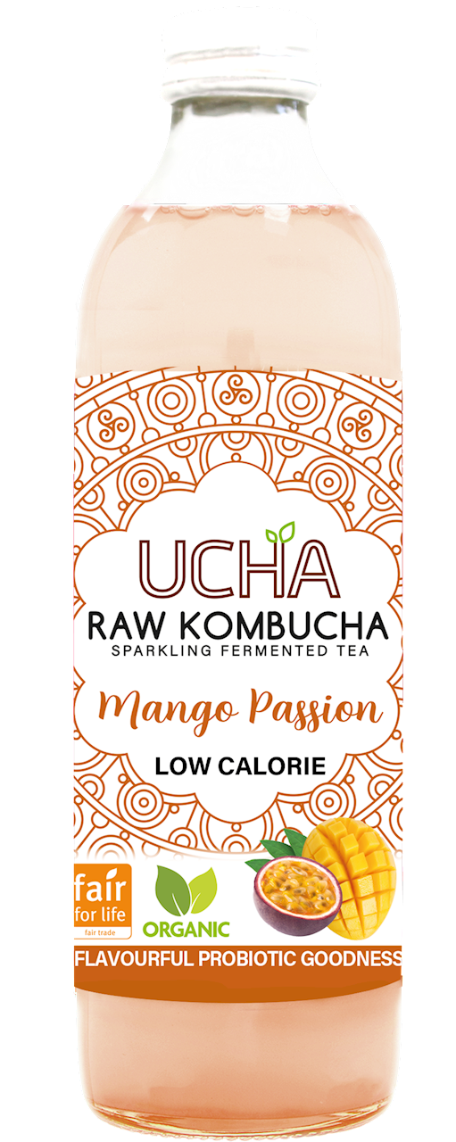 KOMBUCHA Z MANGO I MARAKUJĄ NISKA ZAWARTOŚĆ CUKRÓW FAIR FOR LIFE BIO 350 ml - UCHA