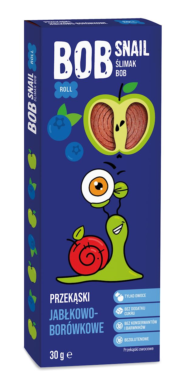 PRZEKĄSKA ROLL JABŁKO - BORÓWKA BEZ DODATKU CUKRÓW BEZGLUTENOWA 30 g - BOB SNAIL