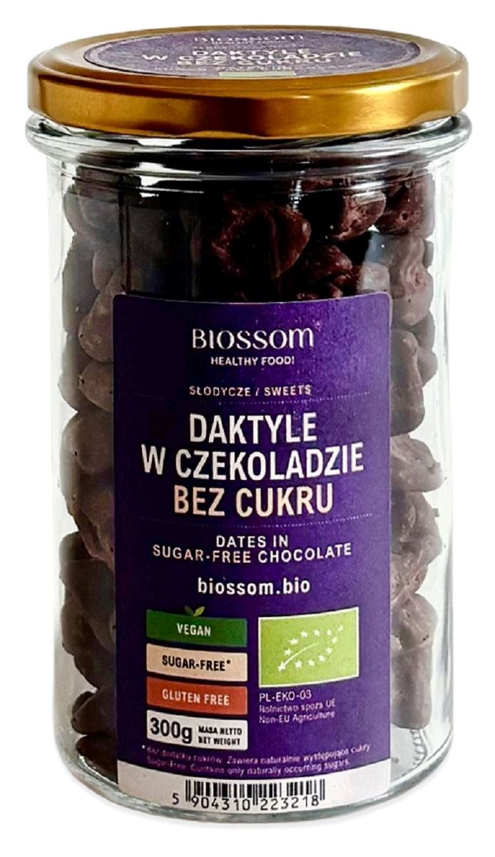 DAKTYLE W CZEKOLADZIE BEZ DODATKU CUKRÓW BEZGLUTENOWE BIO 300 g - BIOSSOM
