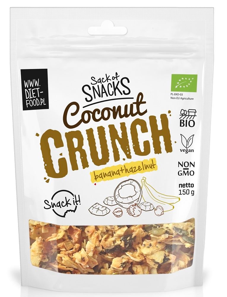 CRUNCHY Z KOKOSEM, BANANEM I ORZECHAMI LASKOWYMI BIO 150 g - DIET-FOOD