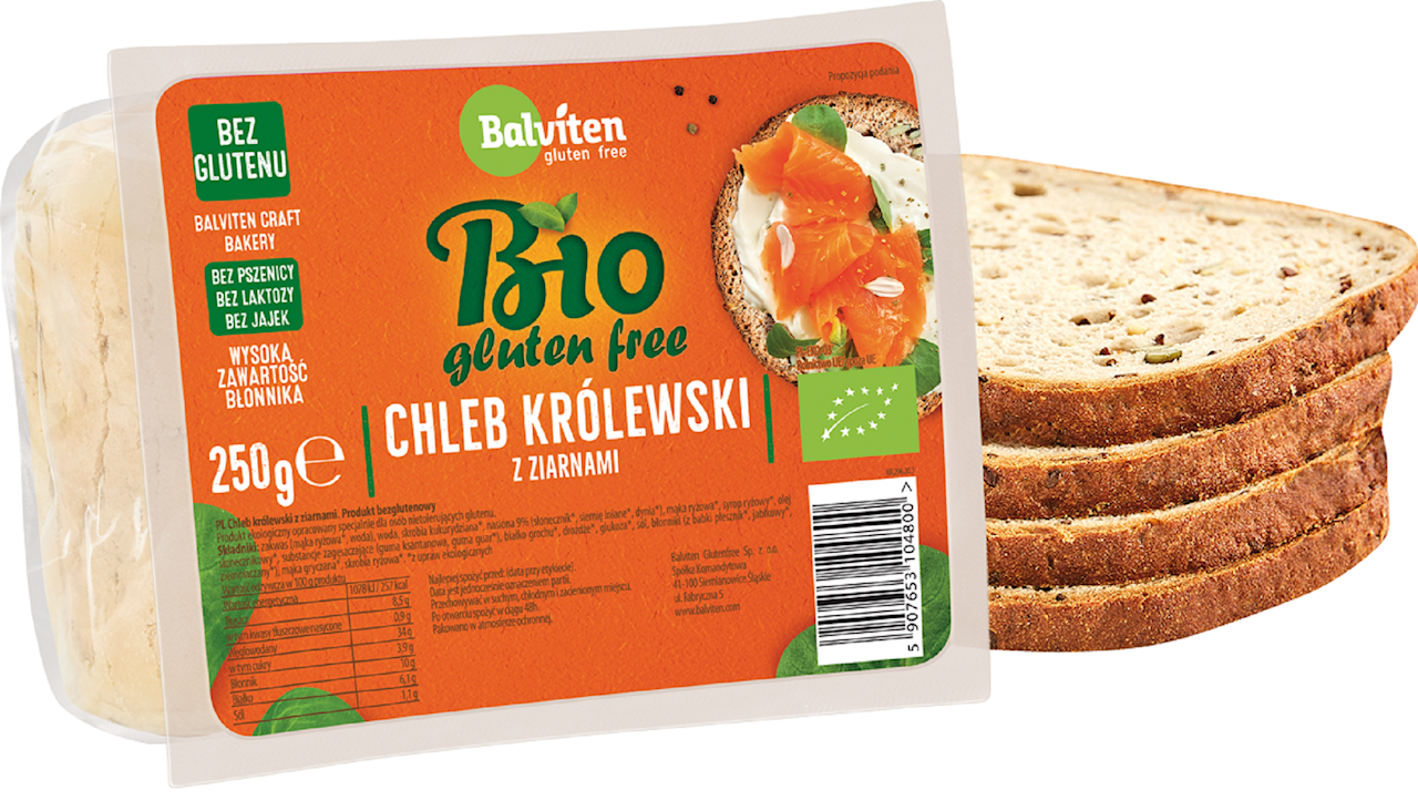 CHLEB KRÓLEWSKI Z ZIARNAMI KROJONY BEZGLUTENOWY BIO 250 g - BALVITEN - obrazek 2