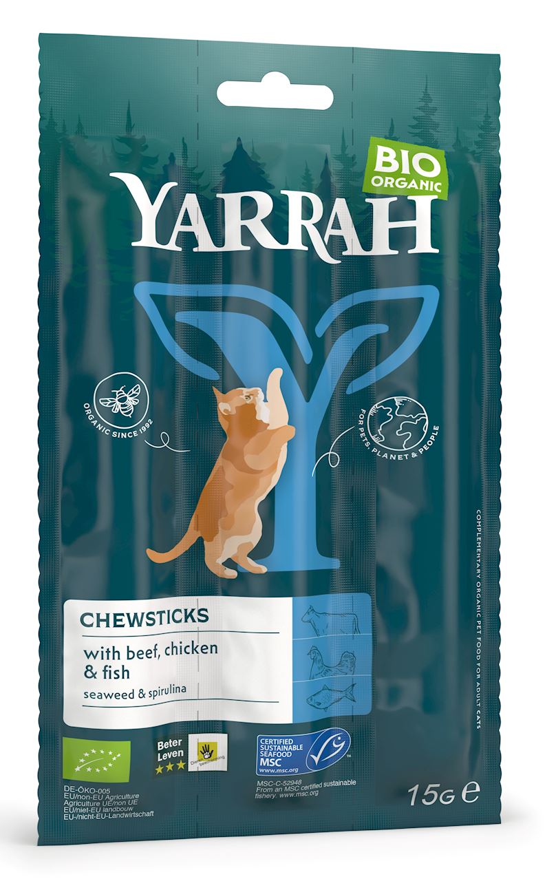 (DLA KOTA) PRZYSMAK - PAŁECZKI Z WOŁOWINĄ I RYBĄ BIO (3 x 5 g) 15 g - YARRAH